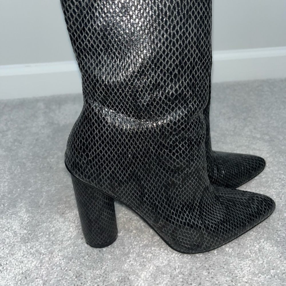Fashion Nova Black Textured Heeled Boots